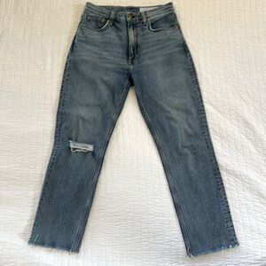 rag & bone Wren Ripped Slim Fit Raw Hem Jean 27 High Waisted Riley Hole Wash